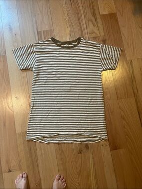 Rylee + Cru White and Brown Striped Tee Dress